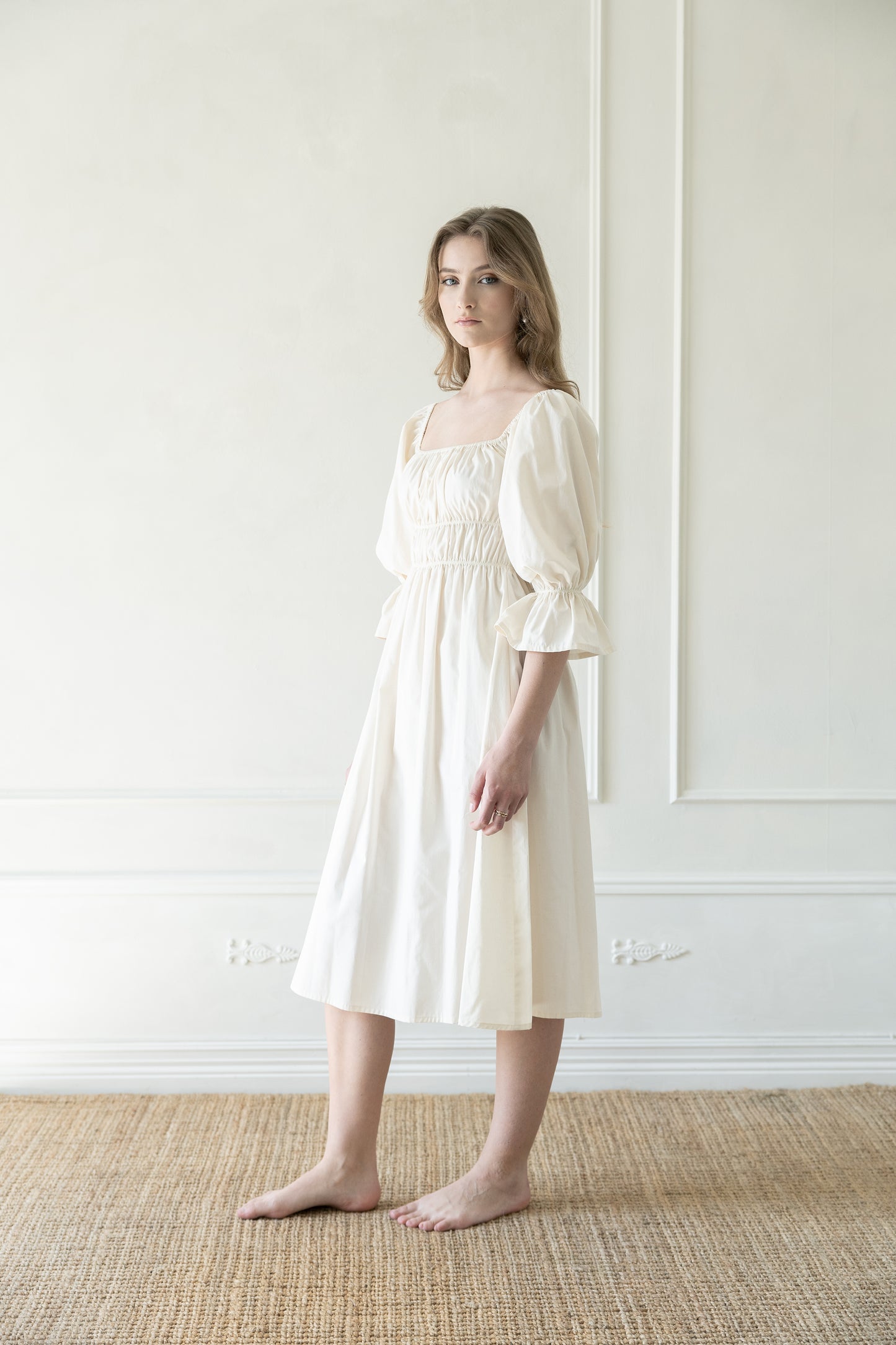 Clara dress in ivory cotton