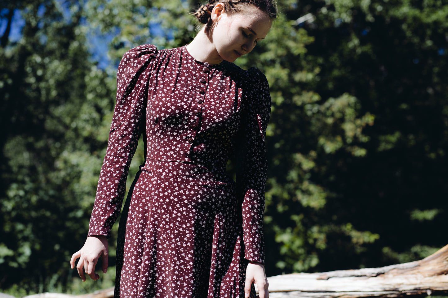 Edith dress burgundy florals