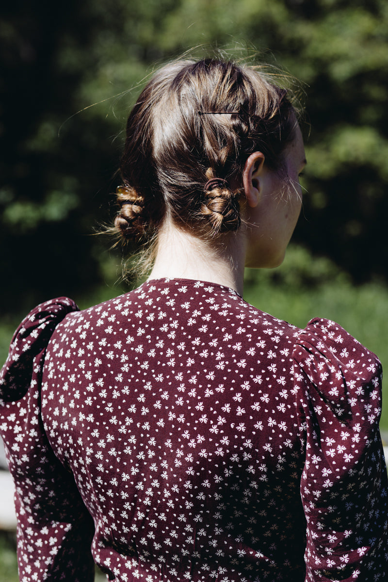 Edith dress burgundy florals