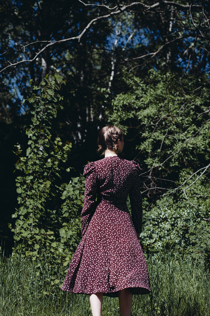 Edith dress burgundy florals