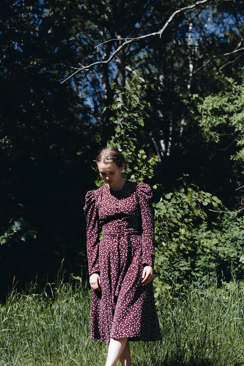 Edith dress burgundy florals